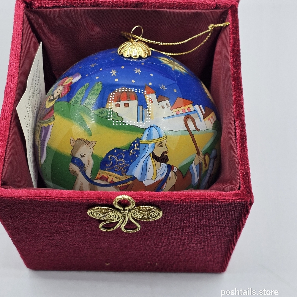 Hand-Painted Nativity Scene Ornament in Red Velvet Box
